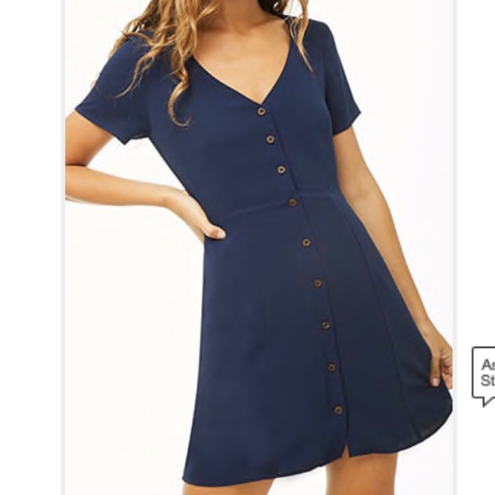 NAVY BUTTON FRONT MINI DRESS